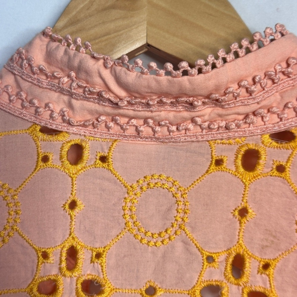 ROIII Small‎ Peach Eyelet Lace Mini Dress Peach Boho Embroidery Stunning Dress - Picture 6 of 12